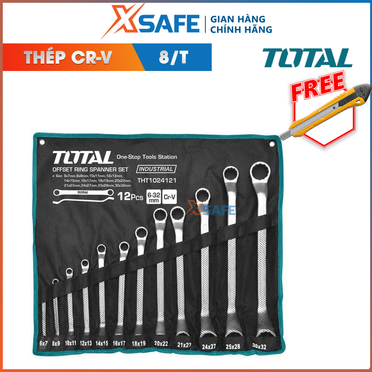 Wrench Set 2 head round 12 Details total THT1024121 6-32mm, wrench two round steel CR-V super hard, open bolt repair automobile motorcycle home door machinery equipment distribution genuine xsafe