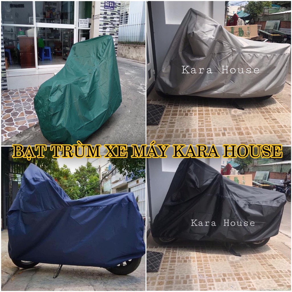 Bạc trùm xe máy kara house trùm được tất cả các loại xe máy, bạt phủ - áo trùm xe máy cao cấp vải dù dày 2 mặt che nắng, mưa giữ xe luôn như mới