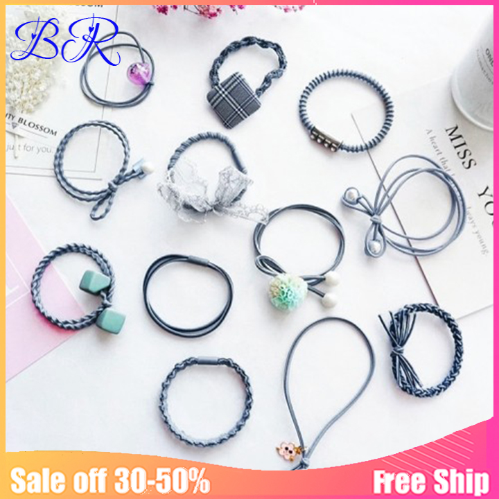 Set 12 dây buộc tóc siêu xinh nhiều kiểu dáng thay đổi theo ngày tặng kèm hộp.