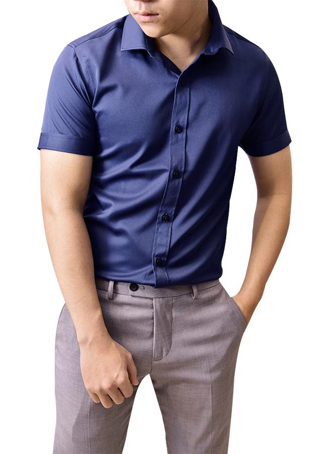 Sơ mi lụa trơn (ngắn xanh đậm) cực chất