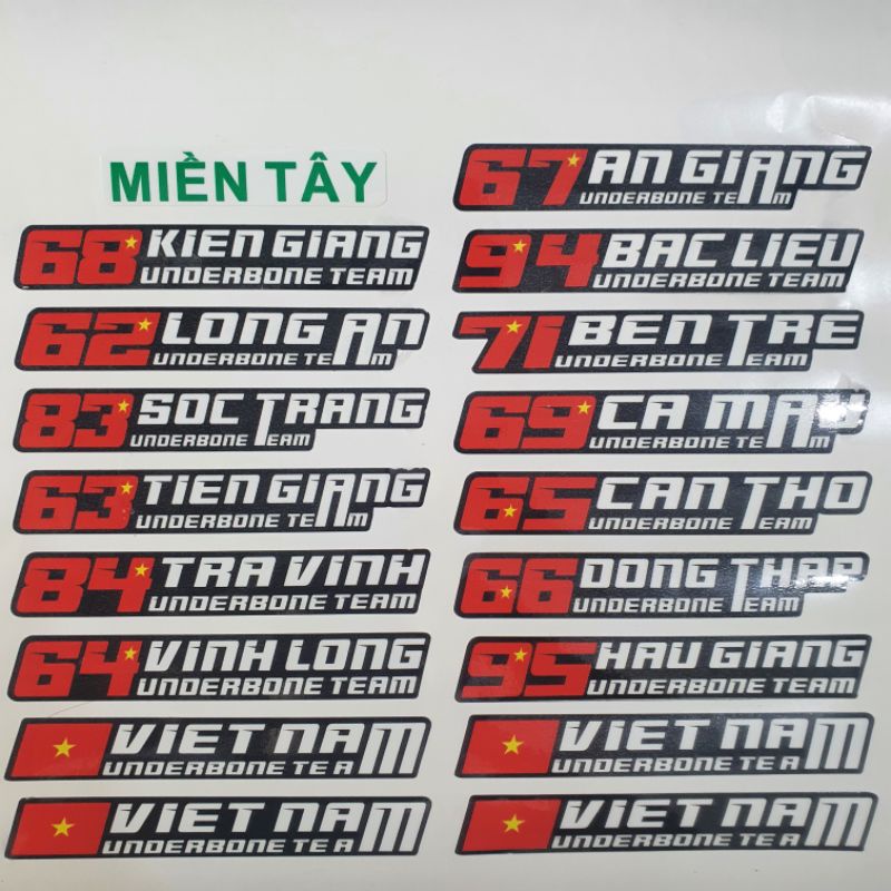 1 tem Underbone Team 64 tỉnh thành (nhắn tin cho shop)
