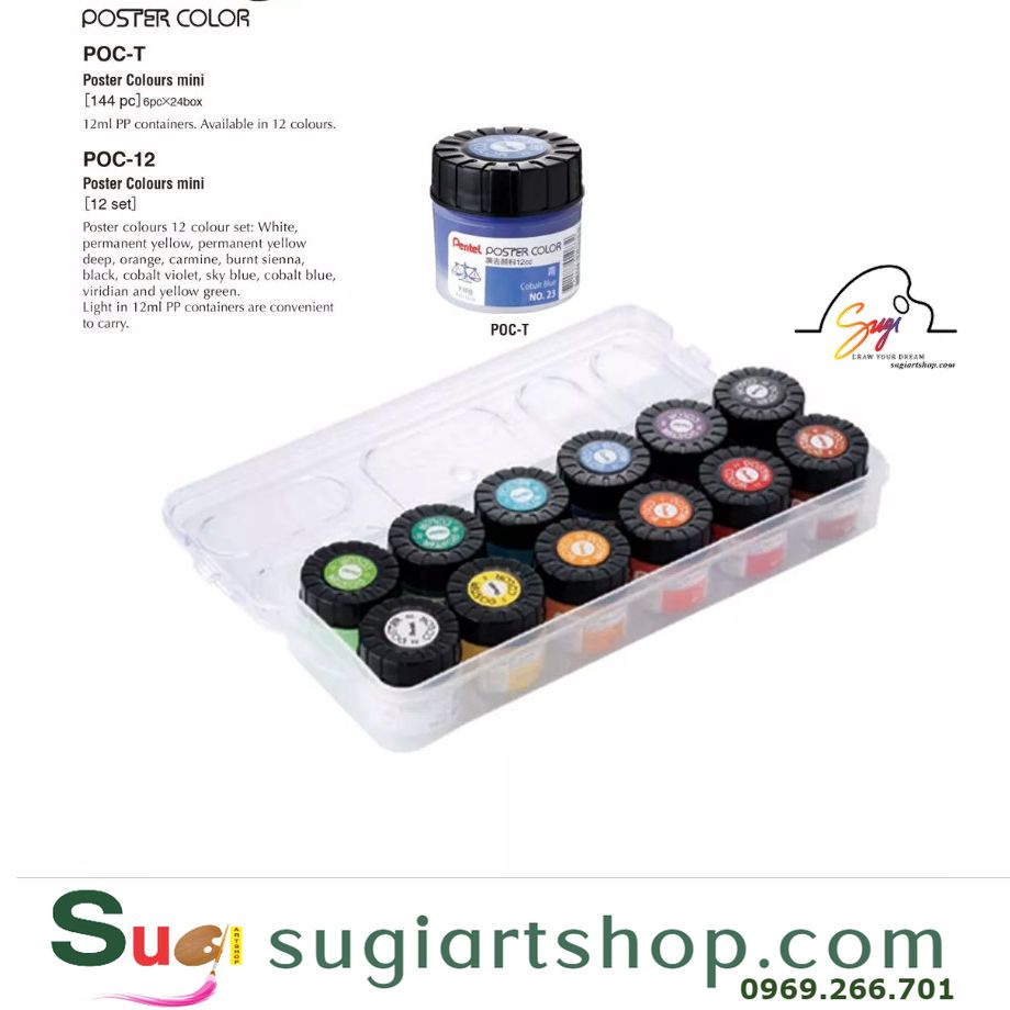 Bộ màu poster pentel 12 màu x 12ml