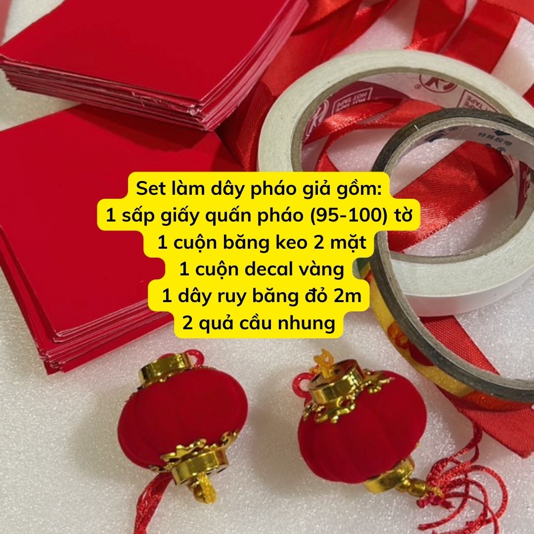 Giấy đỏ gấp pháo giấy, pháo giấy đỏ may mắn trang trí tết | phụ kiện trang trí