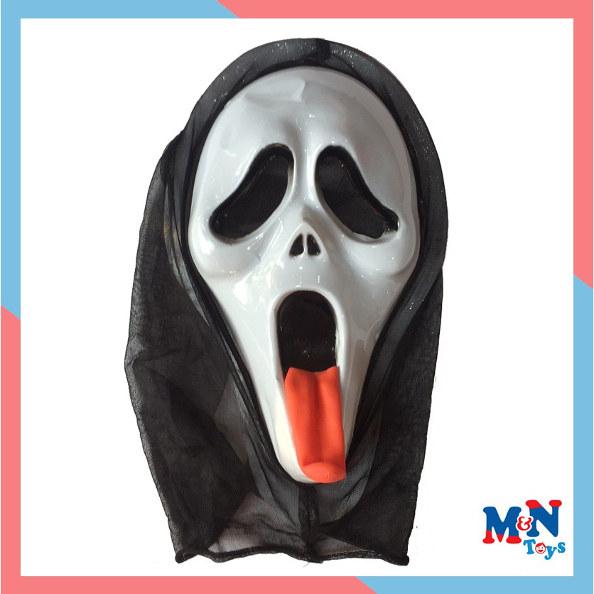 [7-11/12 VOUCHER 8%]Mặt nạ sát nhân giấu mặt lưỡi đỏ có vải chùm hóa trang Halloween