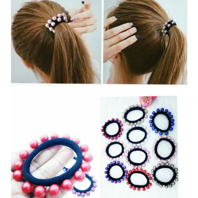 [HCM]Dây thun cột tóc đính ngọc trai màu trắng