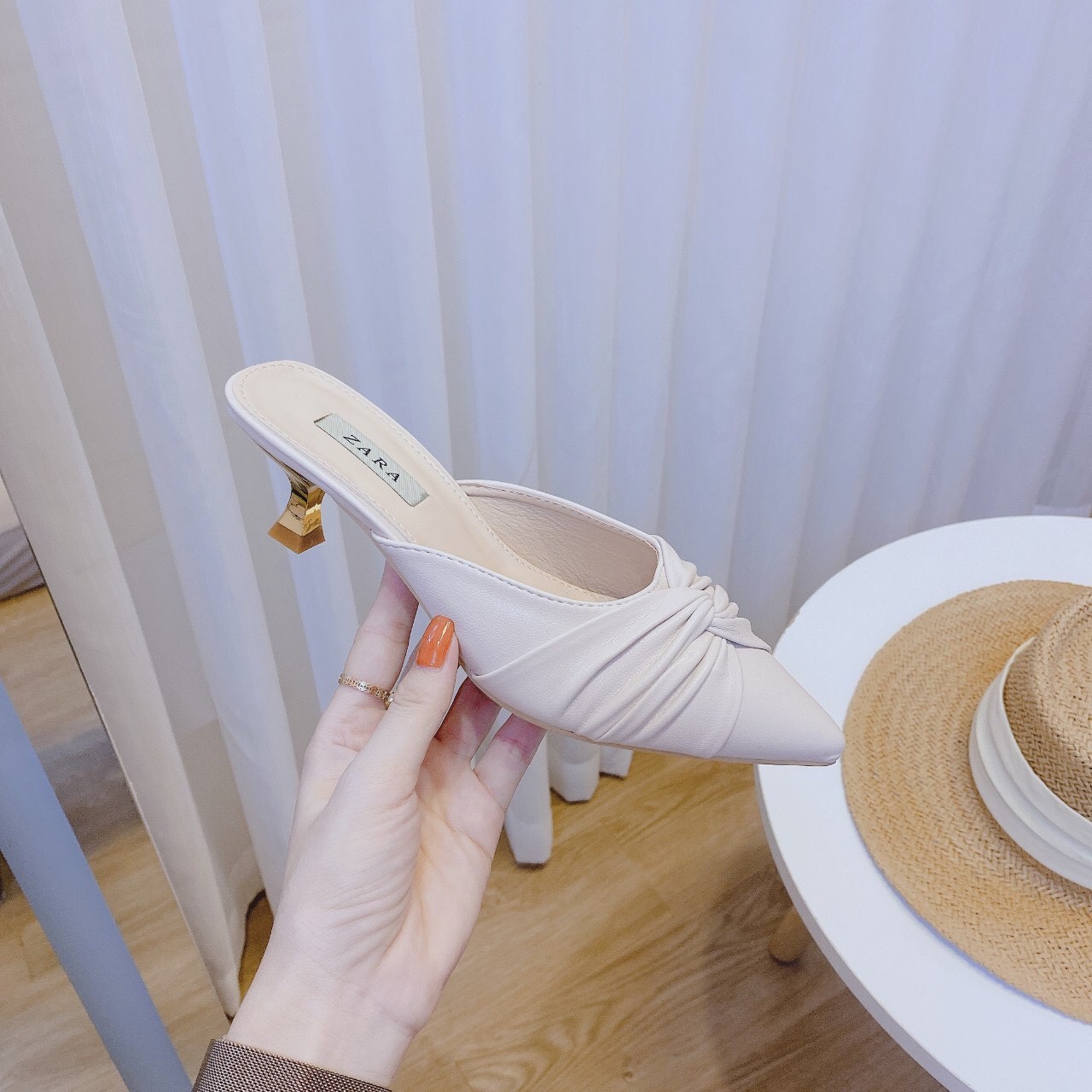 Dép sục nữ gót 3 phân mũi nhọn nơ soắn cực đẹp