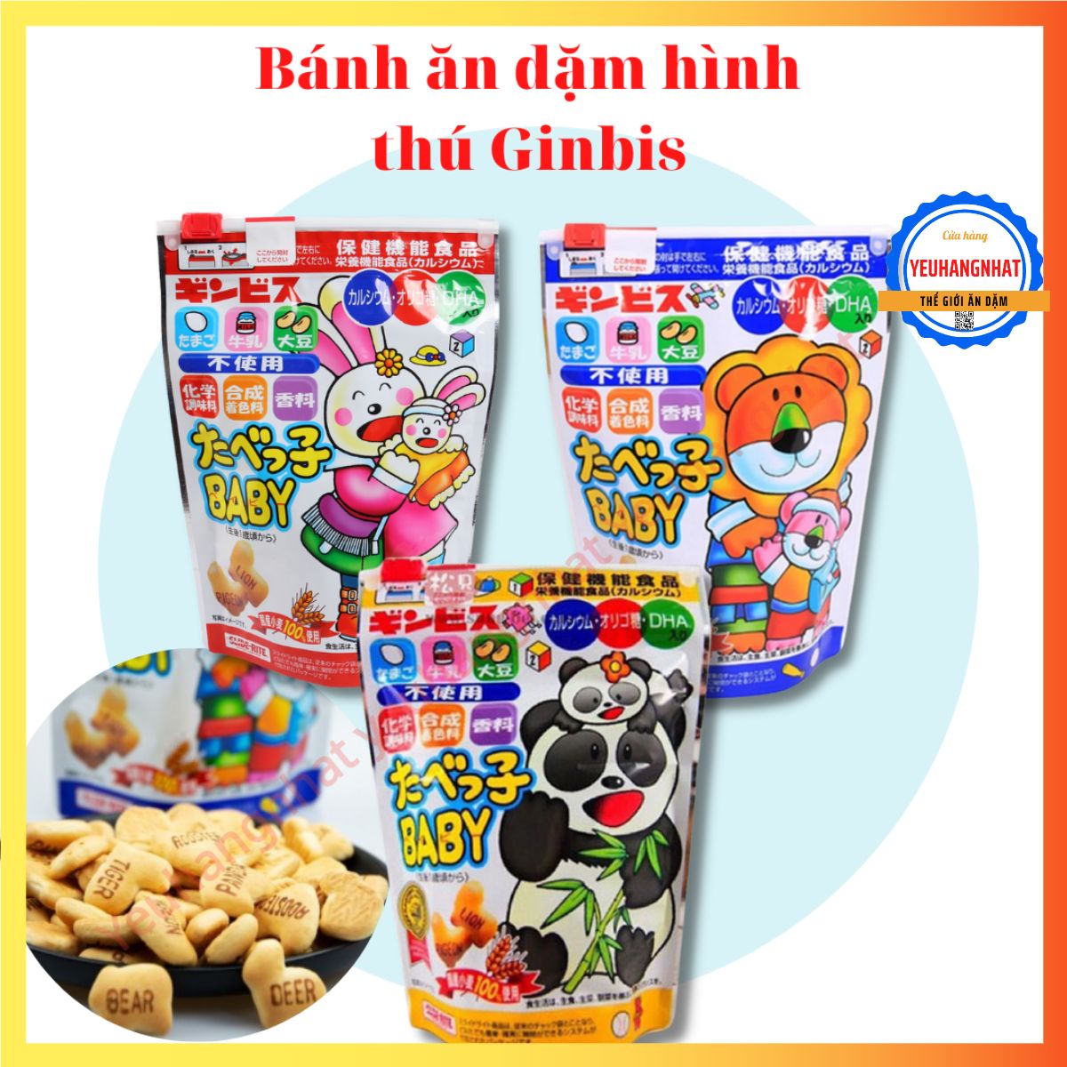 Bánh ăn dặm ginbis DHA hình thú túi zip 32g