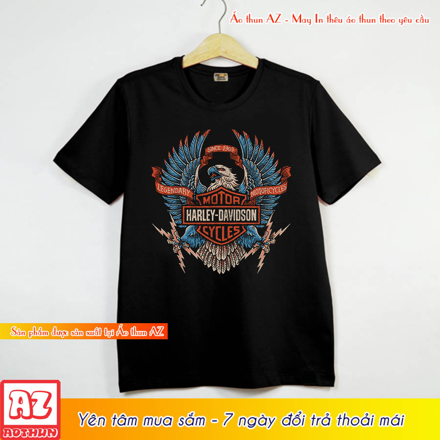 Áo thun nam in hình đại bàng motorcycle màu đen đẹp - Vải thun Cotton M2854