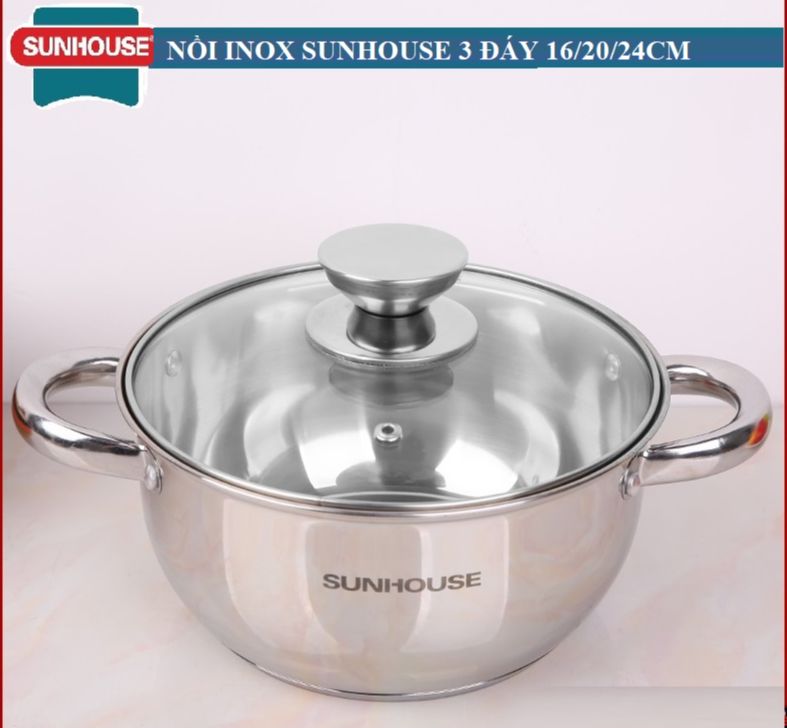 Nồi inox 3 đáy sunhouse nhiều size 16/20/24/26