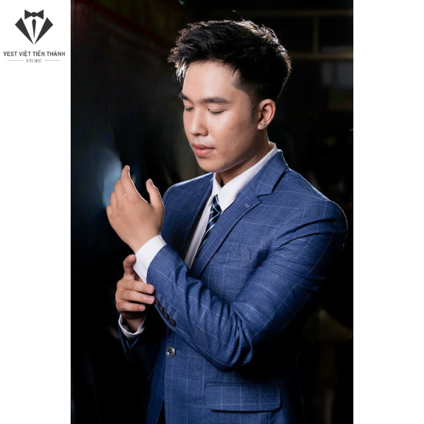 Bộ Vest Caro Xanh Nhạt Cao Cấp