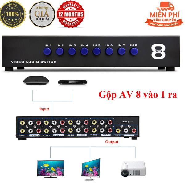 Bộ gộp AV 4 vào 1 ra Video + Audio MT-Viki cao cấp - MT-831AV - 8 Ports Composite 3 RCA Video Audio AV Switch Switcher Box Selector 8 In 1 Out 8x1 for HDTV LCD Projector DVD