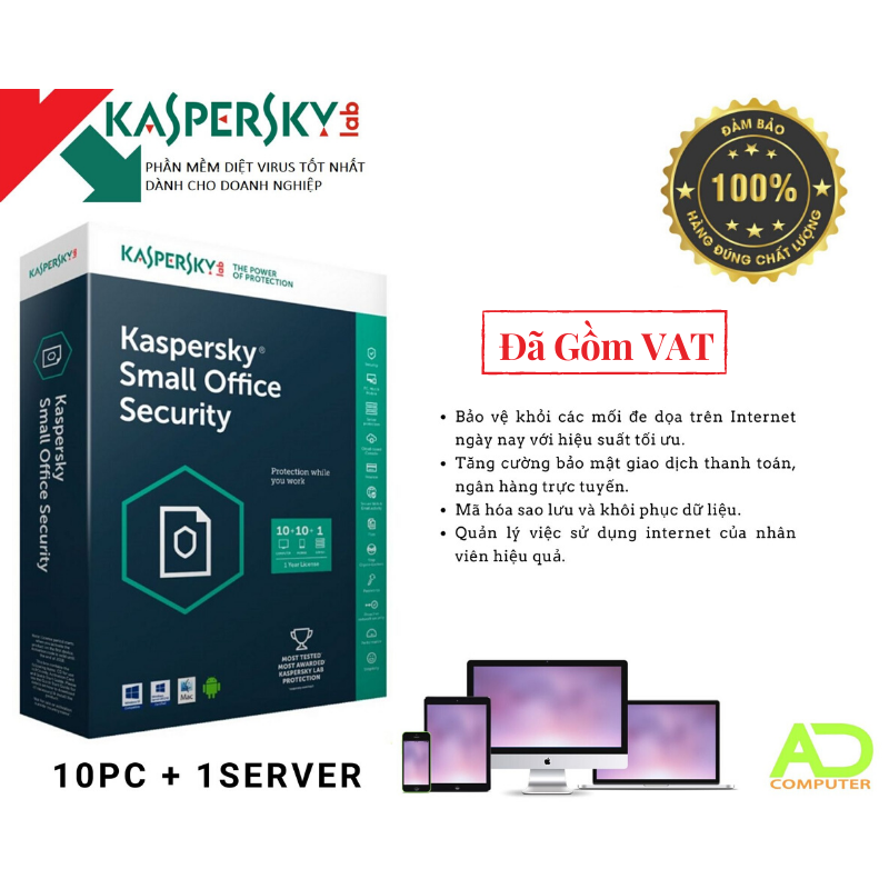 Bảng giá [Trả góp 0%]Kaspersky Small Office Security 10Pcs+1Server (KSOS10) cho doanh nghiệp nhỏ - BH chính hãng 12T Phong Vũ