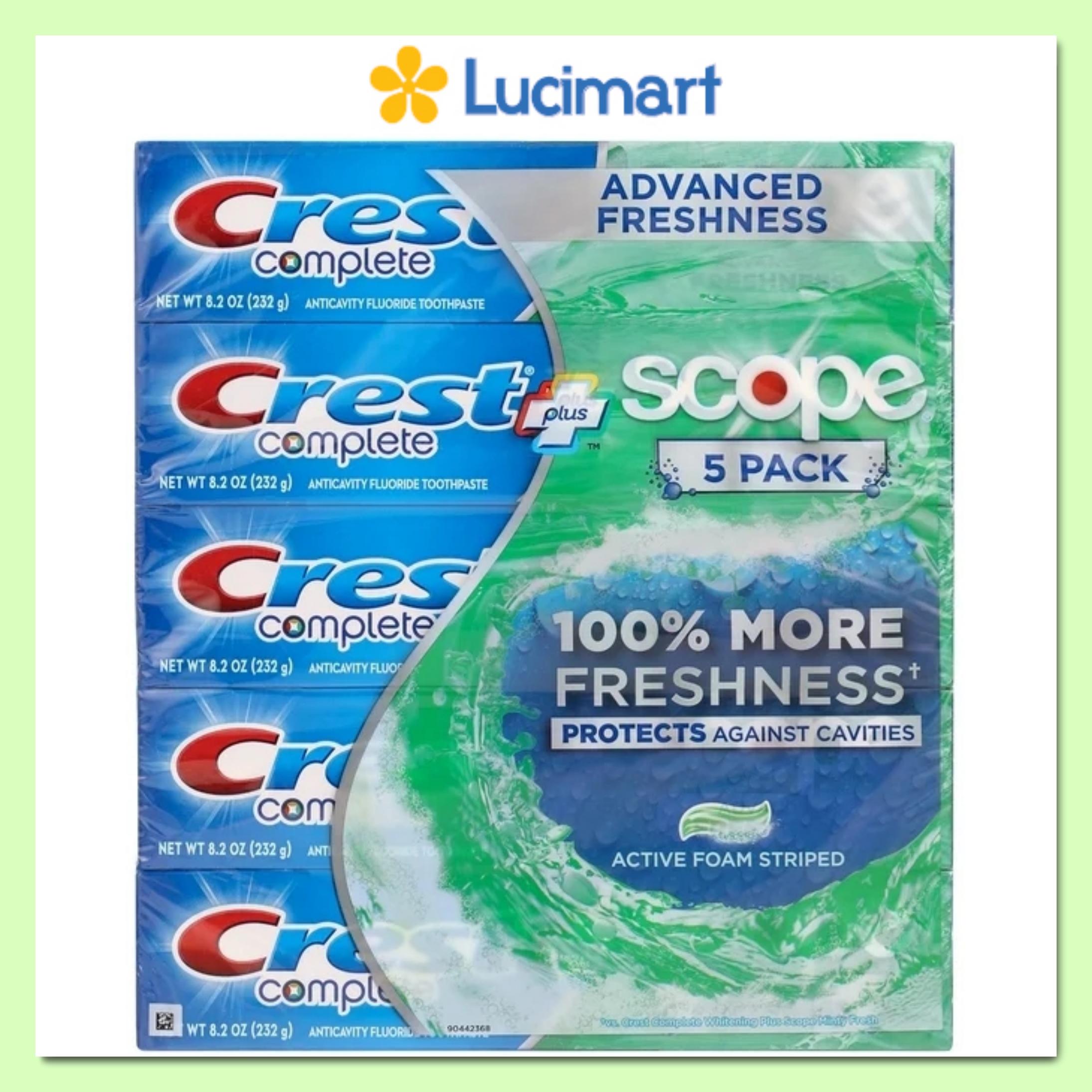 Kem đánh răng Crest Complete Extra Whitening + Scope Advanced Freshness hương Minty Fresh Striped  [Hàng Mỹ]