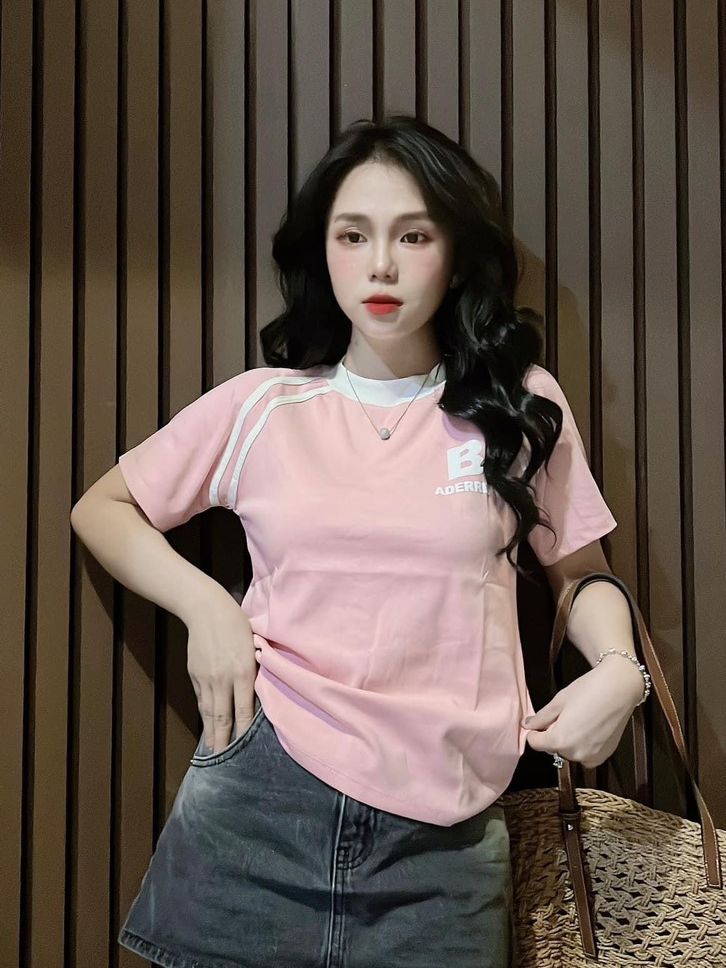 Áo thun dáng ôm nhẹ babytee hai sọc trước ( mã chữ B )