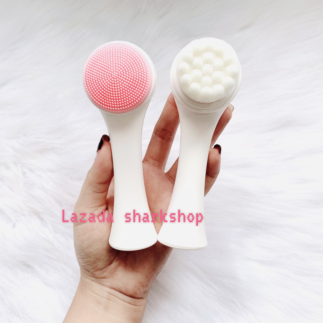 Cọ Rửa Mặt Massage 2 Đầu Cán Trắng Mềm Mại