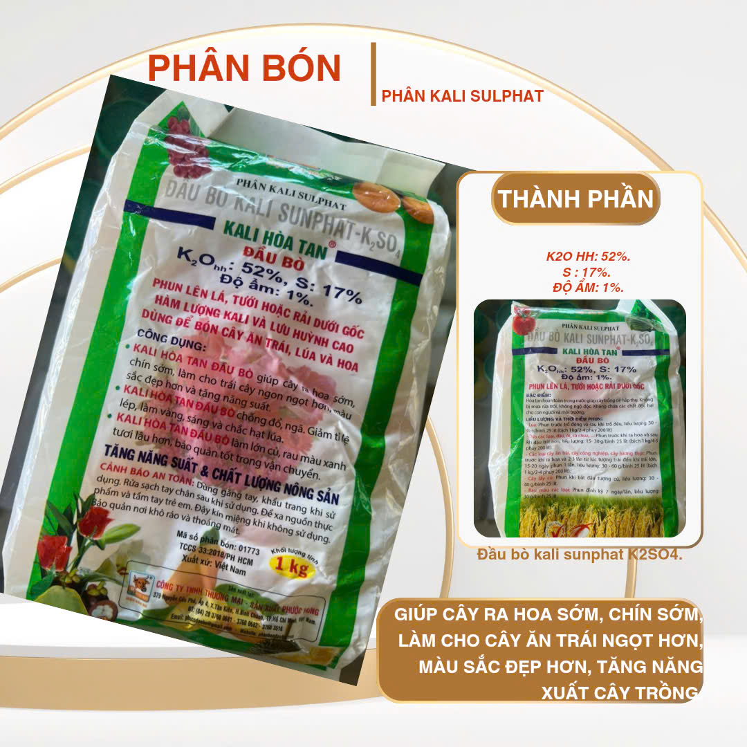 Phân KALI HÒA TAN ĐẦU BÒ (Gói 1kg)