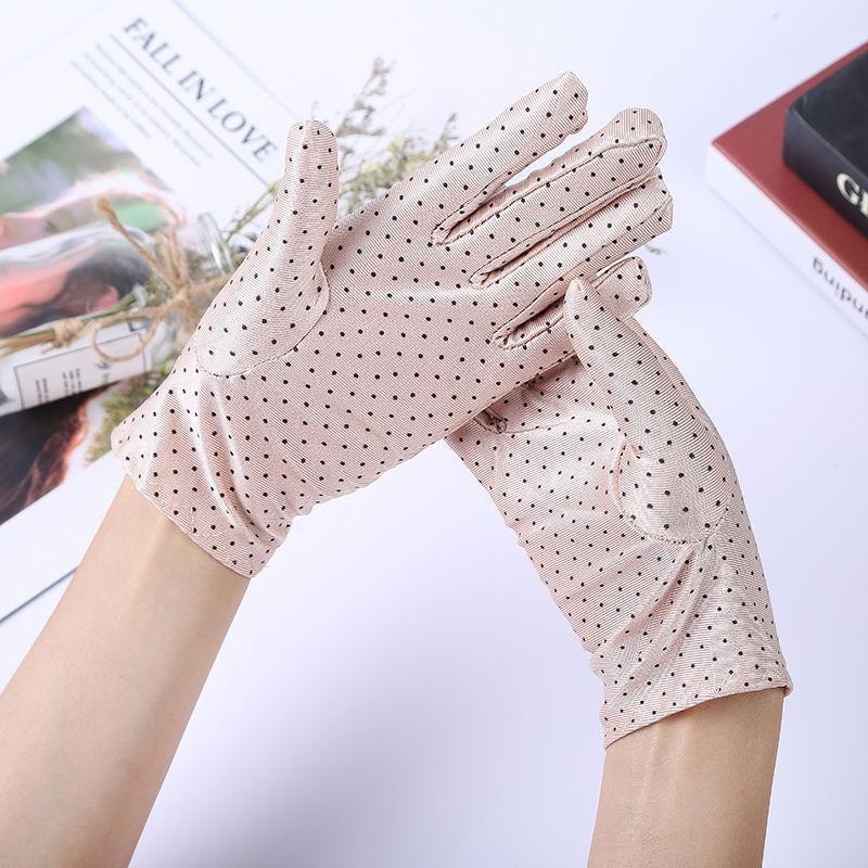 Găng tay chống nắng nữ ngắn chấm bi chất thun lạnh co dãn thoải mái khi lái xe máy, hoạt động ngoài trời