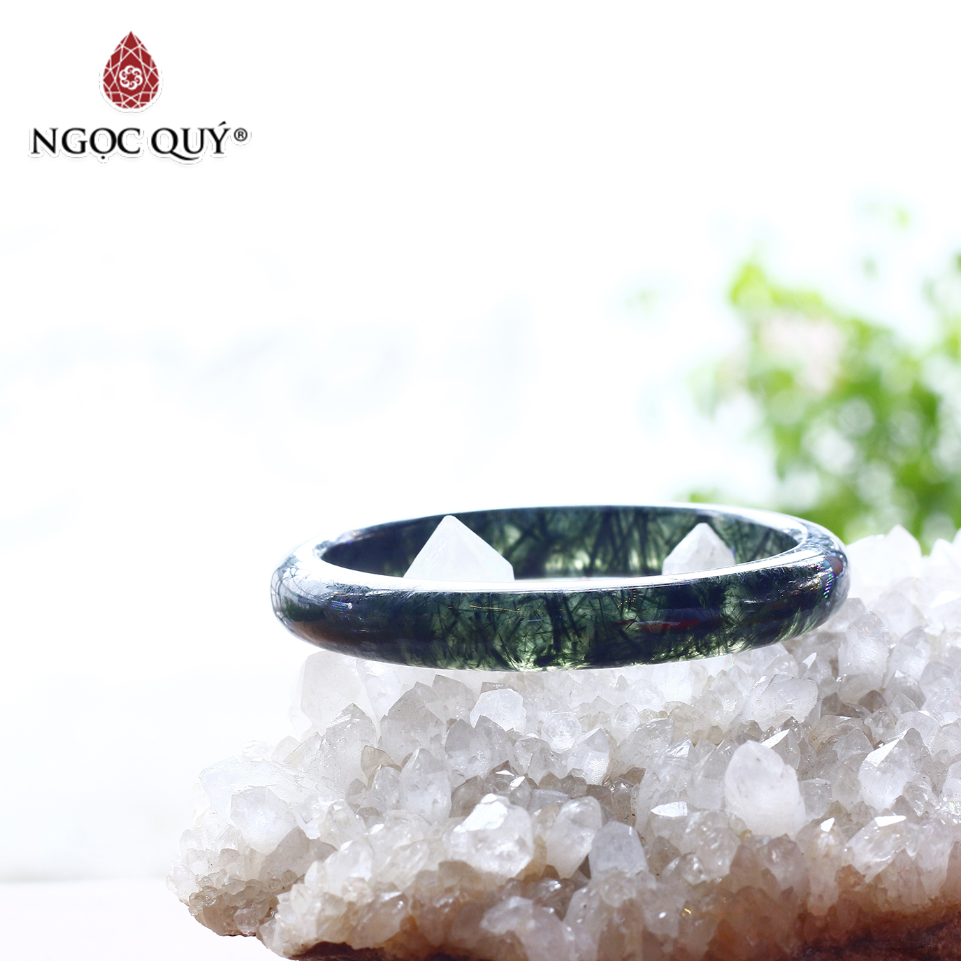 [HCM]Vòng tay đá thạch anh tóc xanh liền khối mệnh hỏa mộc - Ngọc Quý Gemstones