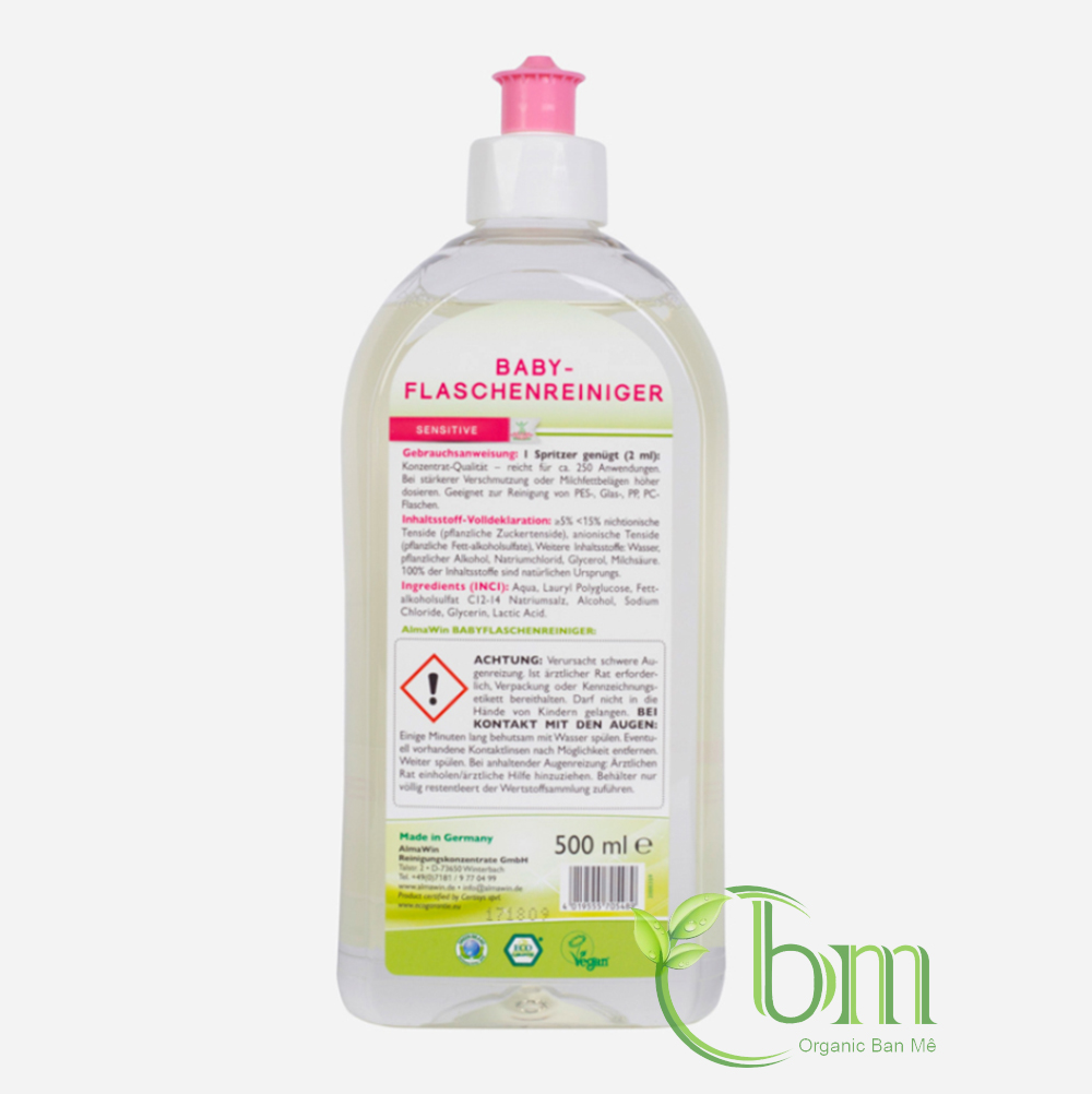 Nước vệ sinh bình sữa cho bé Almawin 500ml hữu cơ
