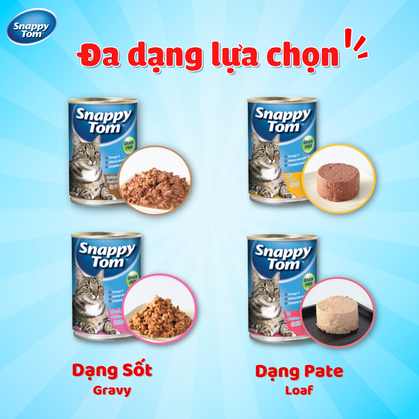 Pate Snappy Tom Grain Free cho mèo lon 400g