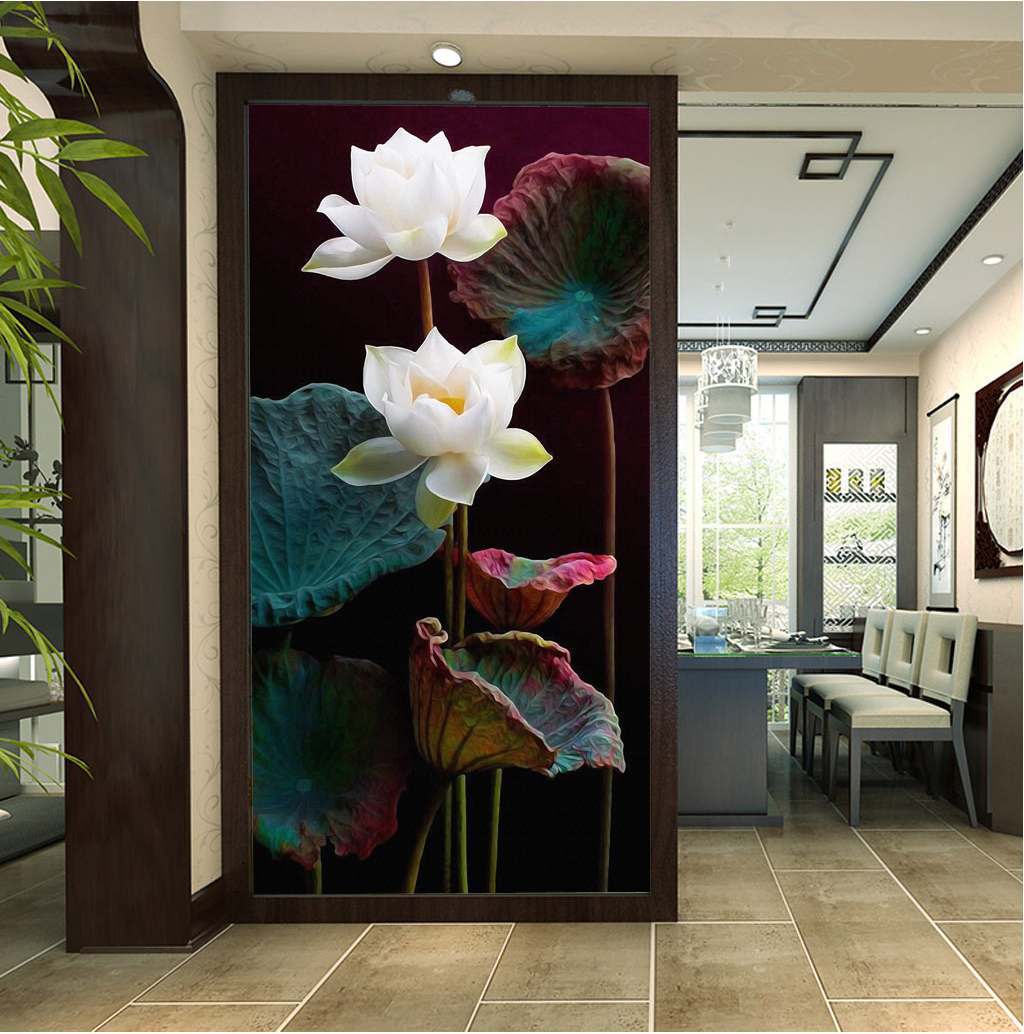 Tranh treo tường hoa sen trắng hiện đại in trên canvas có khung, trang trí phòng khách, phòng ngủ (#10011595)