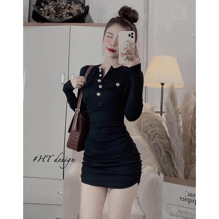 Váy Body rúm khuy giữa sexy