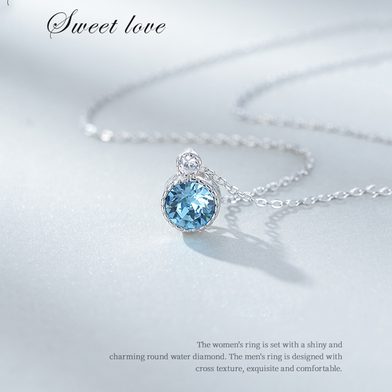Vòng Cổ Bạc Nữ, Vòng Bạc Nữ Đính Đá Cao Cấp - DB2628 Bảo Ngọc Jewelry ( 2 màu xanh- đỏ)
