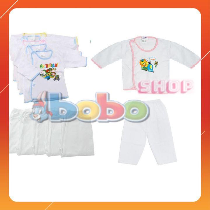 [HCM]Bộ Quần Áo Sơ Sinh Tay Dài Bác Sĩ Trắng Bosini Cho Bé 2-12Kg