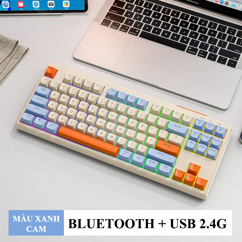Combo bàn phím và chuột không dây chuyên game FREEWOLF M87 + X7 kết nối Bluetooth và chip USB 2.4G có đèn led 7 màu dành cho game thủ