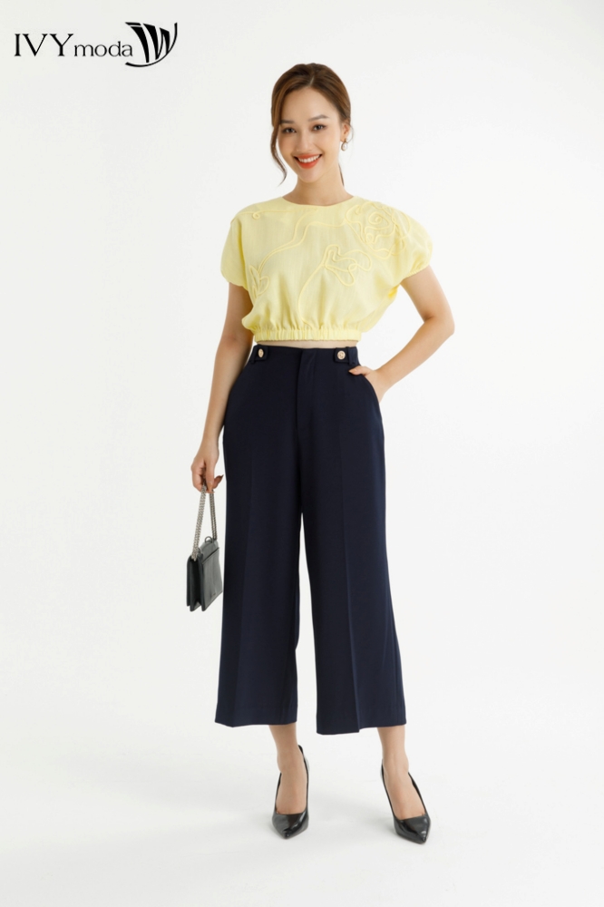 [DUY NHẤT 8.3 - VOUCHER 90K ĐƠN 599K] Quần suông cạp phối khuy IVY moda MS 22M7613