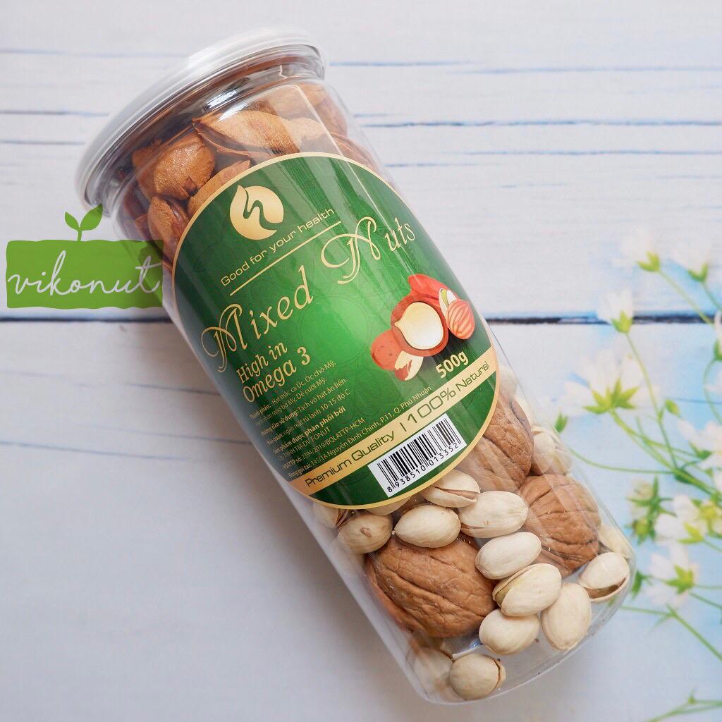 [HCM]Mix hạt 4 loại Macca Óc chó Dẻ cười Hạnh nhân rang bơ [500gr]