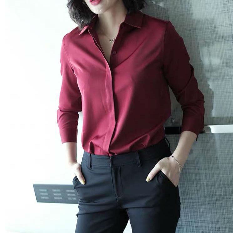 ÁO SƠ MI NỮ CÔNG SỞ DÀI TAY MÀU ĐỎ ĐÔ MẪU D002 THỜI TRANG CAO CẤP