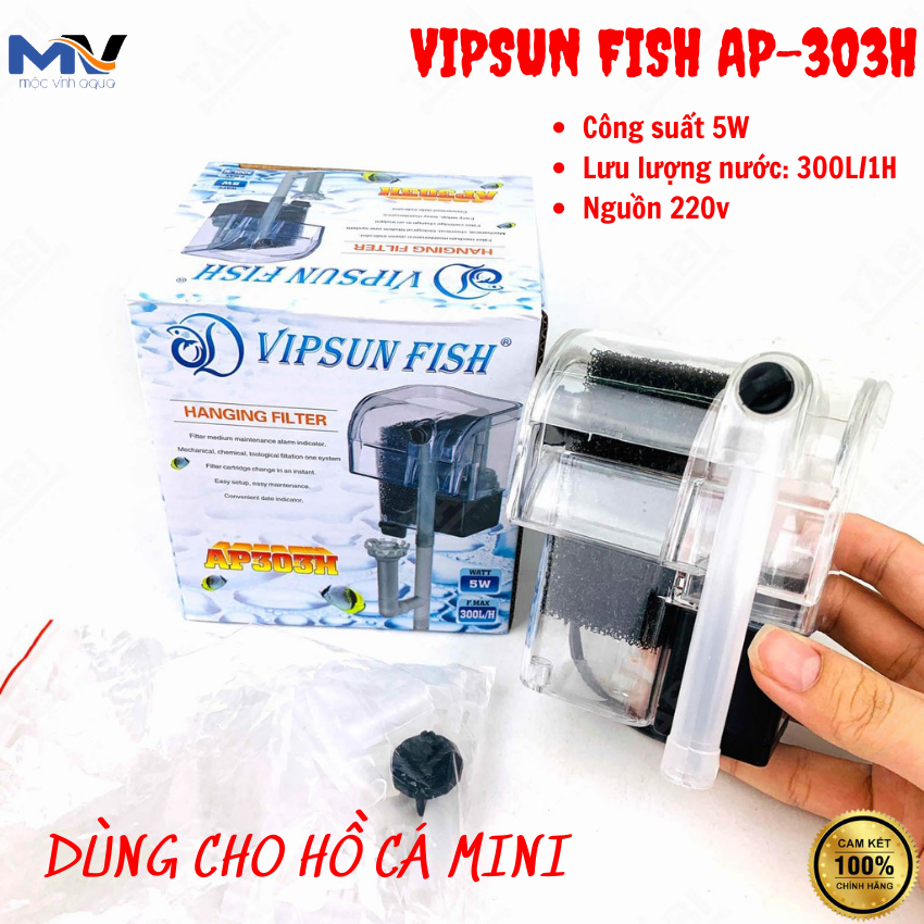 Máy lọc nước hồ cá mini lọc thác vipsun fish ap303h 5w 300l/1h | cửa hàng cá cảnh và thiết bị lọc nước hồ cá mộc vinh aqua