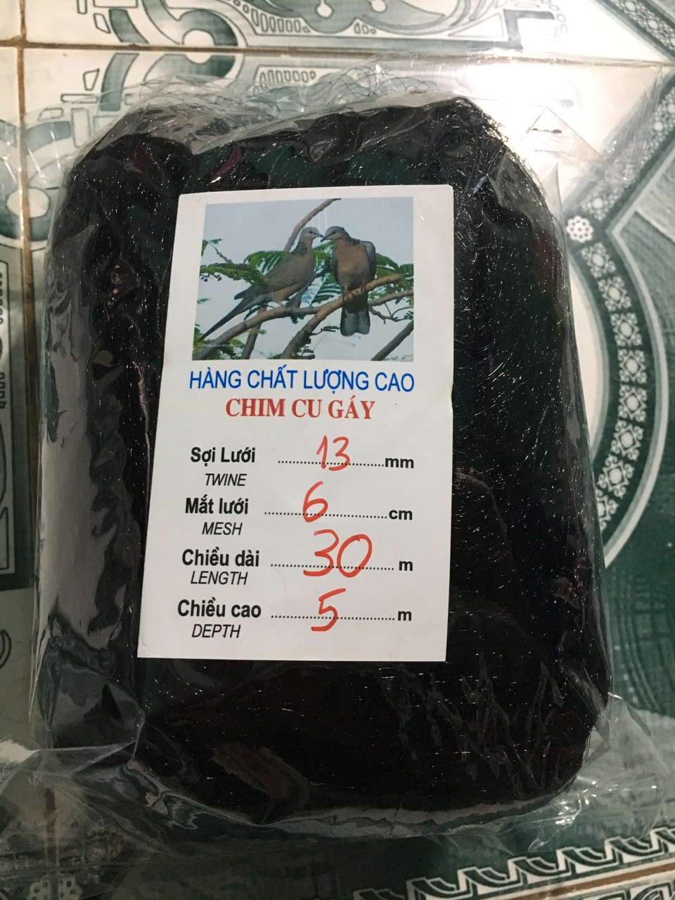 lưới bẫy chim cu gáy mắt 6 cm  cao 5m dài 30m bắt các loại chim to như khứu , chích chòe, chim họa mi chất lượng cao