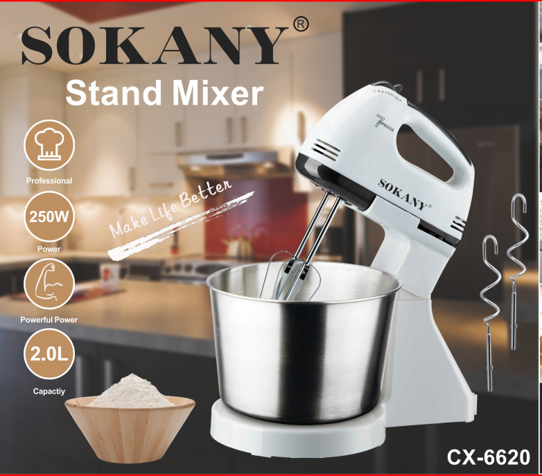 Máy Nhồi Bột, Đánh Trứng Máy Trộn Bột Đa Năng Giá Rẻ - Máy Trộn Bột Sokany 6620, Công Suất 250W + Dung Tích Chậu 2L, Với 7 Tốc Độ Trộn Đa Năng Thực Hiện Nhiều Chức Năng Như Nhào Bột, Đánh Kem, Đánh Trứng...vvv
