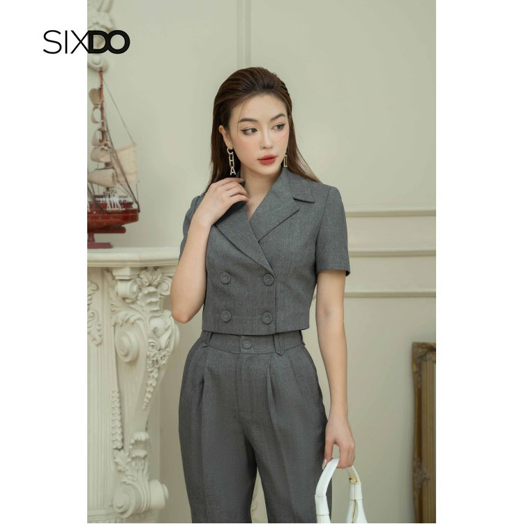 Áo vest nữ dáng lửng cộc tay SIXDO (Gray Brown Cropped Raw Vest)