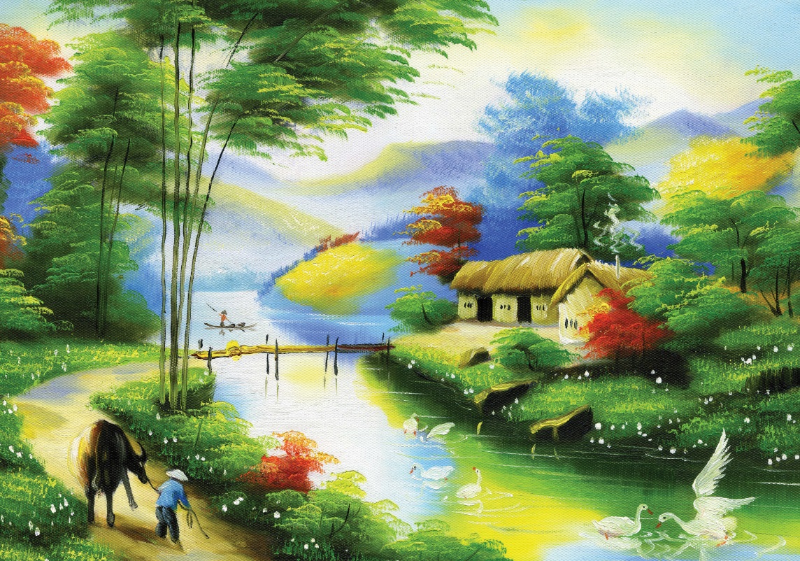 Tranh dán tường VTC Làng quê yên bình UD0298 Kim sa