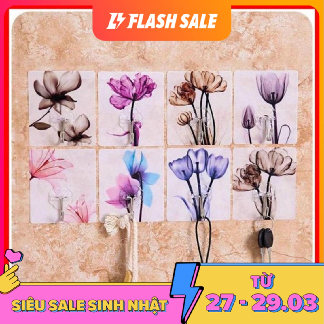 Combo 50 Móc Dán Tường Chịu Lực 3D Siêu Dính 7.6x8.6cm