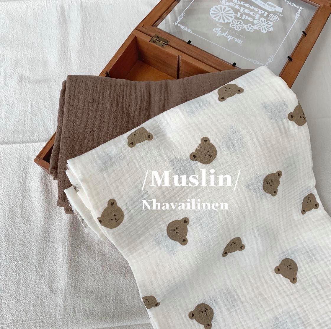 Xô muslin gấu bear nền be