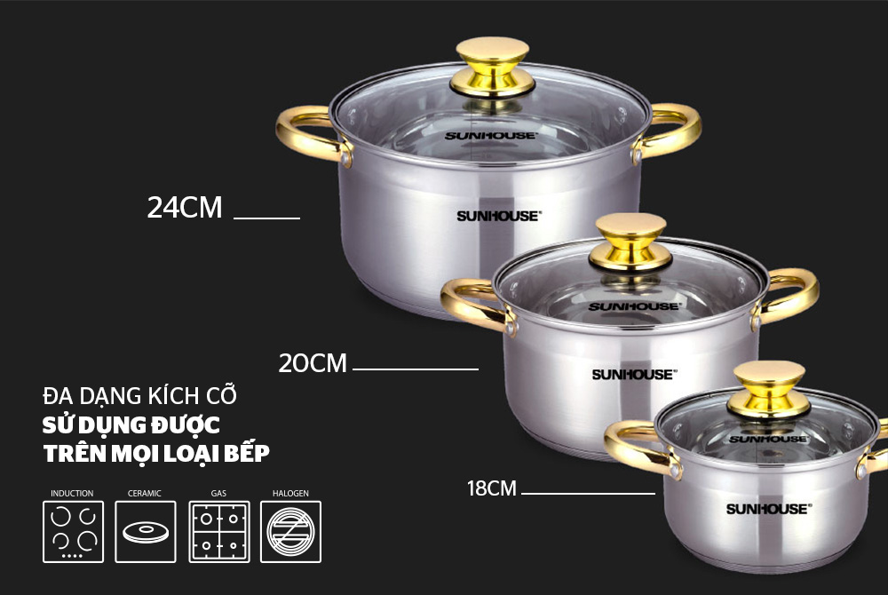 Bộ nồi inox 5 đáy SUNHOUSE SH781