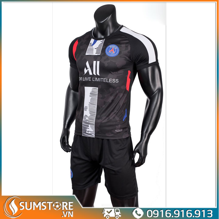 Áo đá banh clb psg đen - bộ bóng đá thun mè cao cấp
