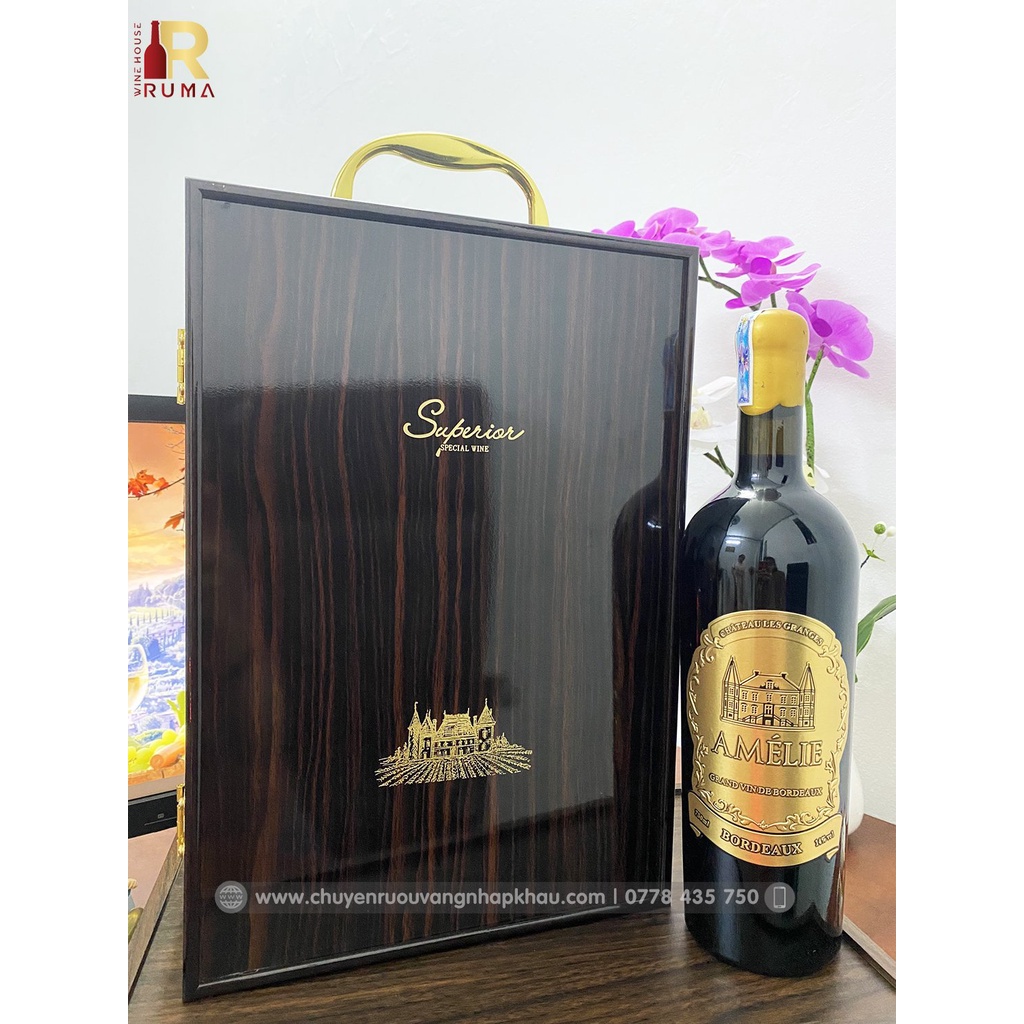 Quà tặng 2 chai Vang Pháp Amelie nhập khẩu -Hộp sơn mài