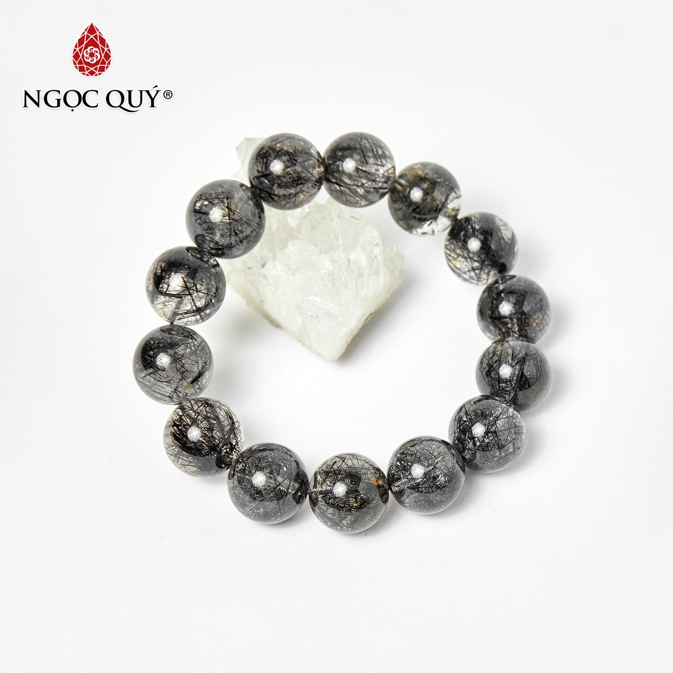 [HCM]Vòng tay nam thạch anh tóc đen 15mm đk 54mm mệnh thủy mộc (màu đen) - Ngọc Qúy Gemstones