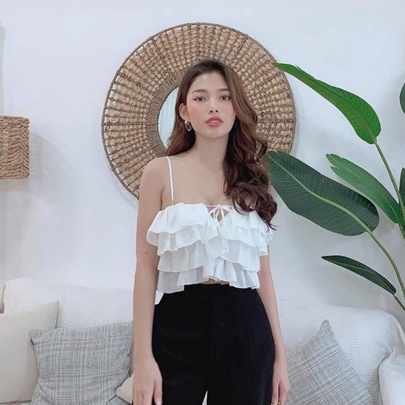 [Ảnh thật] Áo croptop 2 dây voan bèo tầng