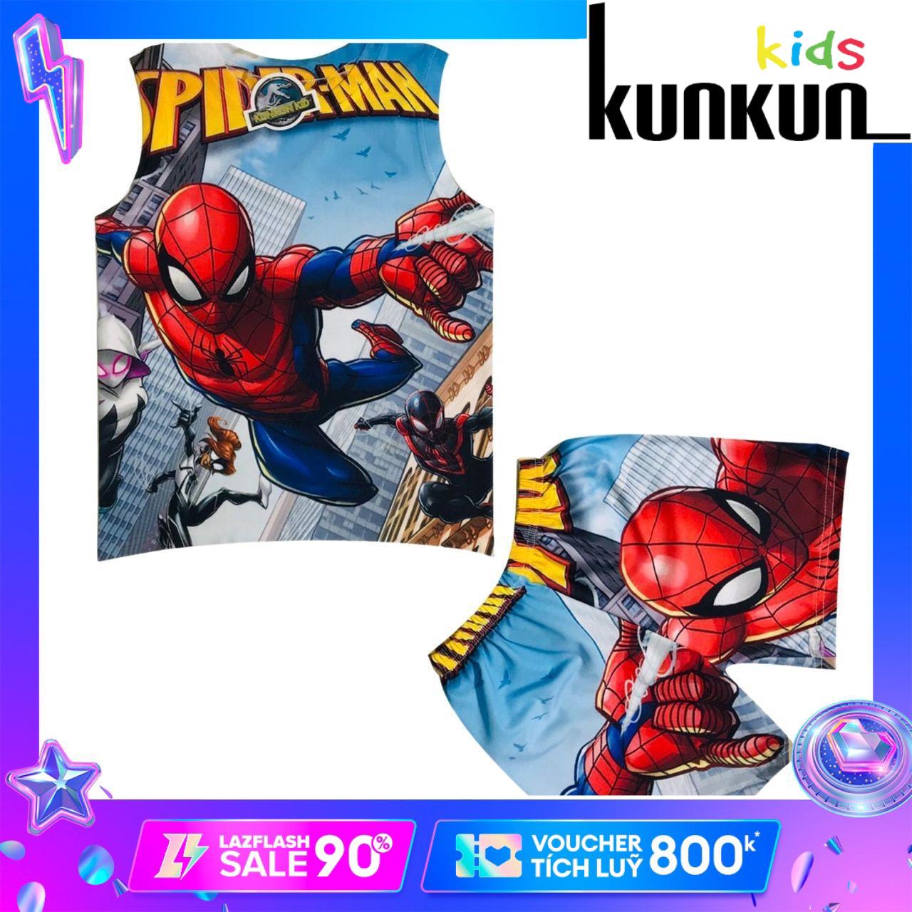 Quần áo bé trai thun ba lỗ Bé trai In 3D Hình Người Nhện bay Kunkun BL228
