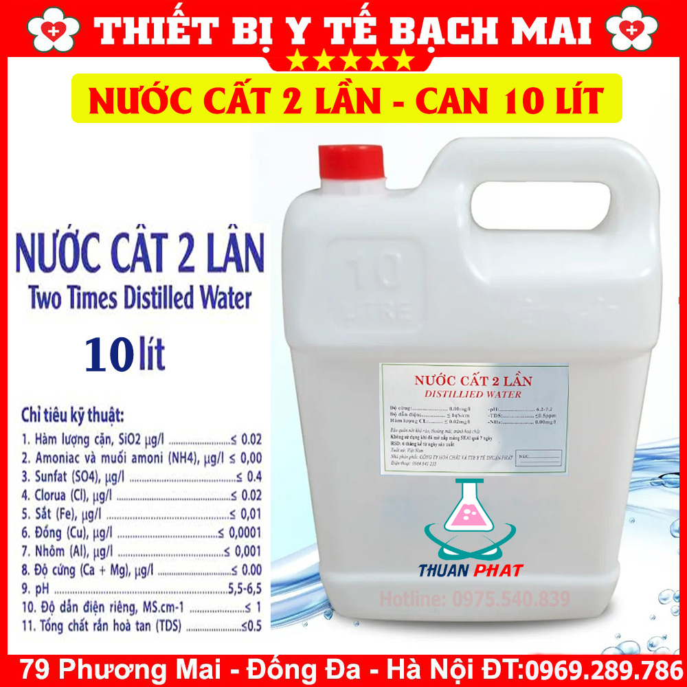 Nước cất tinh khiết can 10 lít - nước cất 2 lần - nước cất 1 lần