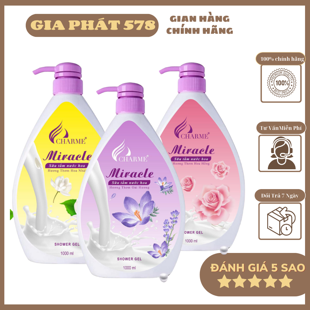 SỮA TẮM NƯỚC HOA CHA RME Miracle 1000ml - TẶNG KÈM NƯỚC HOA - Màu ngẫu nhiên
