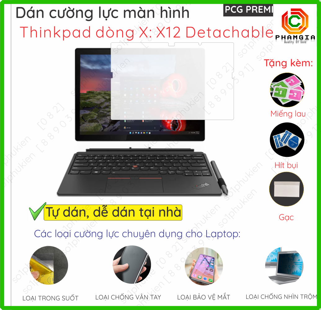 Dán màn hình cường lực laptopThinkPad X12 Detachable,X280 12'' nano dẻo siêu mỏng trong suốt, nhám chống vân, nhìn trộm