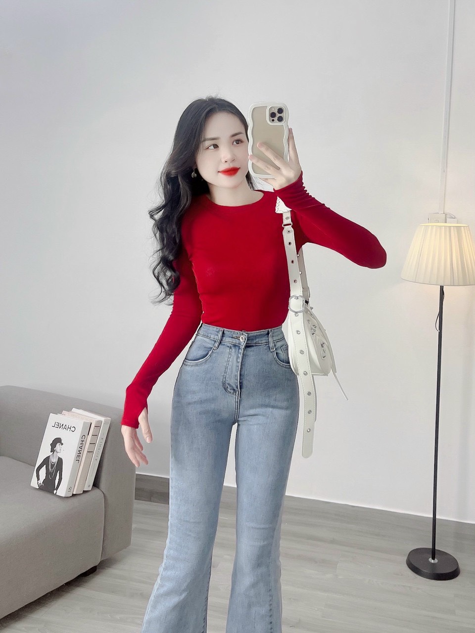 Áo thun ôm nhũ tay dài cổ tròn đủ màu