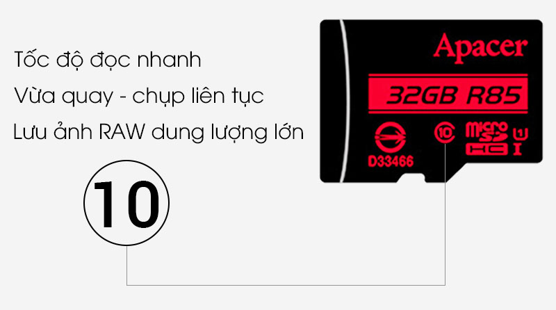 THẺ NHỚ MICROSD 32GB CLASS 10 APACER - SPC PHÂN PHỐI - BẢO HÀNH 60 THÁNG